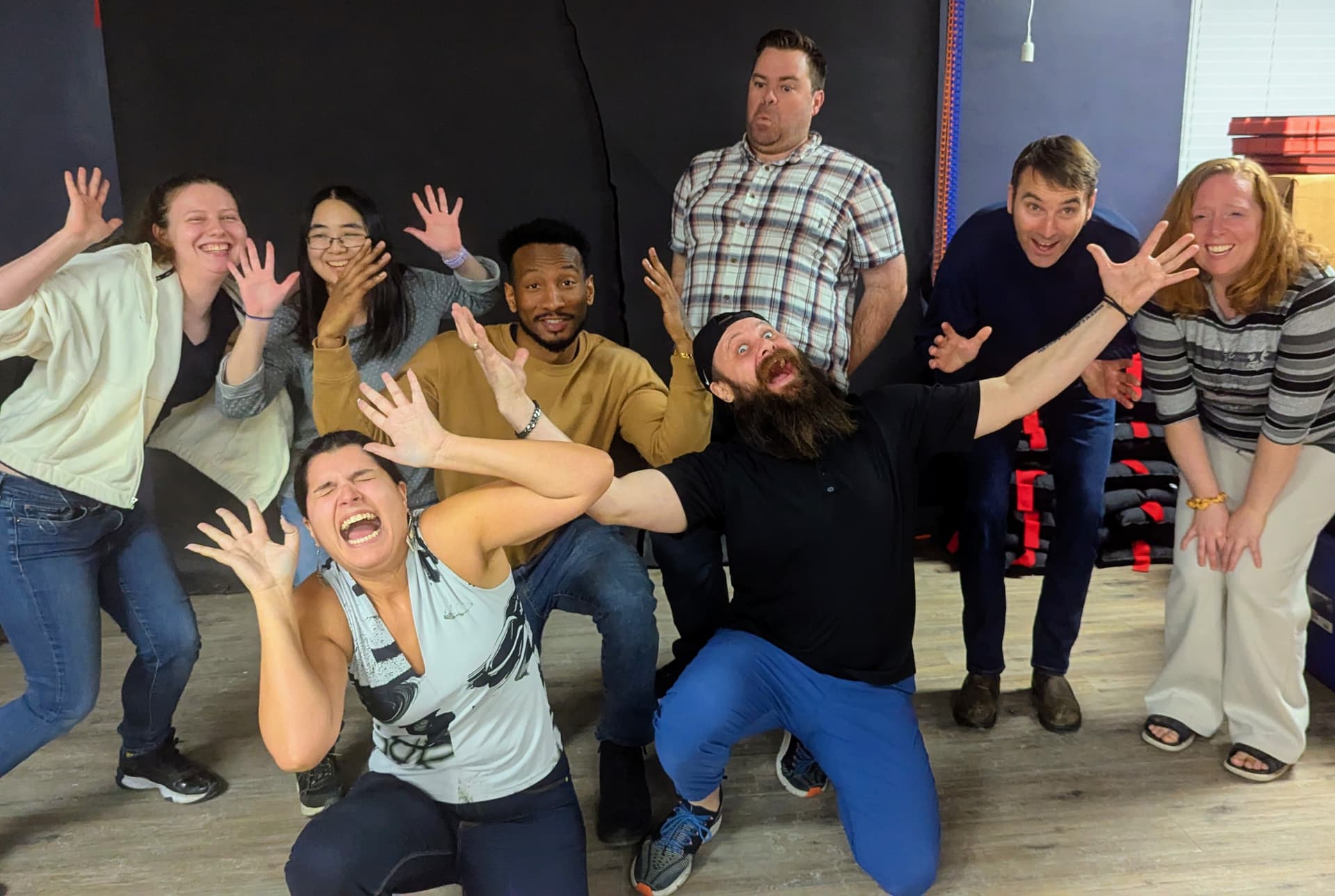 Railway City Improv students practising a scene together